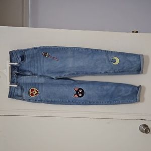 Sailor Moon Icons Embroidered Mom Jeans